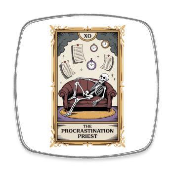 The Procrastination Priest Aufschieber Skelett - Viereckiger Kühlschrankmagnet - Weiß - Vorne