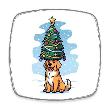 Dog with Christmas Tree Design - Square fridge magnet - white - Front