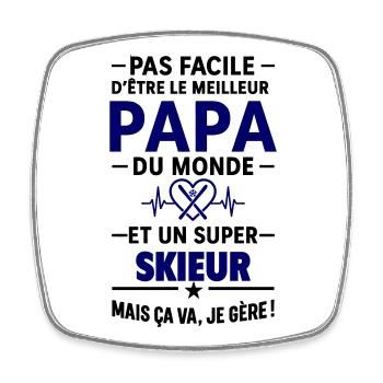 Cœur + Ski – Super Papa Skieur - Magnet carré - blanc - Devant