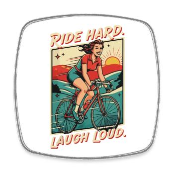 Ride Hard Laugh Loud Retro Bicycle - Square fridge magnet - white - Front
