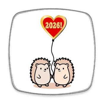 Année 2026 Paires de hérissons - Magnet carré - blanc - Devant