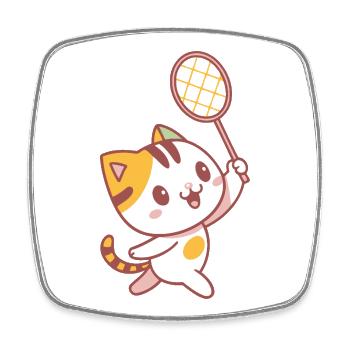 Happy Badminton Kitten - Square fridge magnet - white - Front