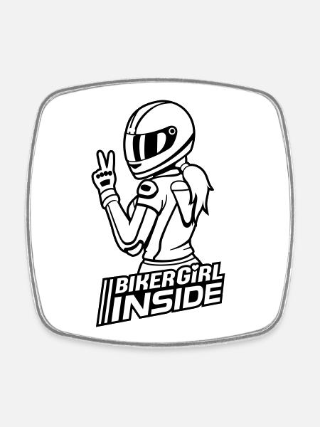 Biker Girl inside (colors changeable) - Square fridge magnet - white