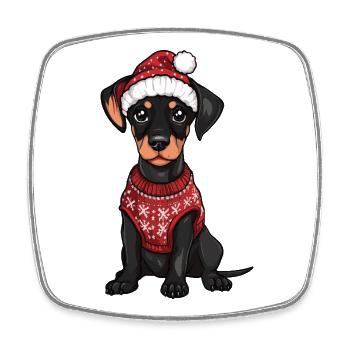 Doberman Chien de Noël - Magnet carré - blanc - Devant