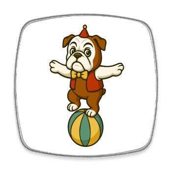 Circus Bulldog Balancing Proudly on Ball - Square fridge magnet - white - Front