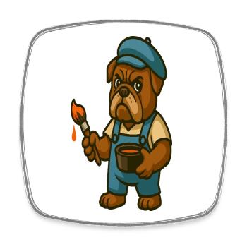 Painter Bulldog Mascot with Paint Bucket - Square fridge magnet - white - Front