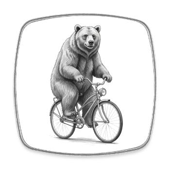 Ours à vélo dans un fantaisie monochrome - Magnet carré - blanc - Devant