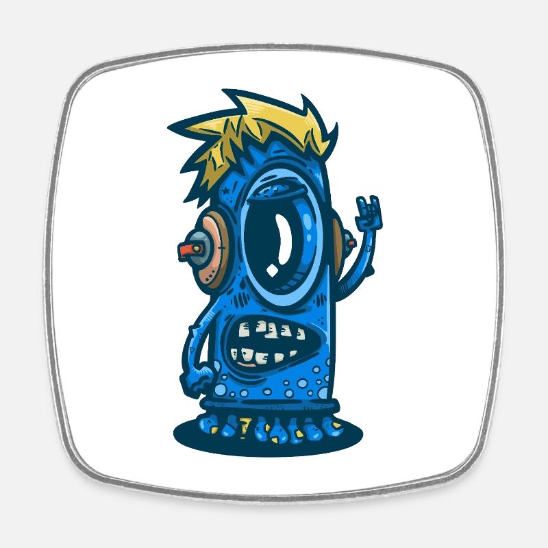 Blue Monster mit Kopfhörern - Viereckiger Kühlschrankmagnet - Weiß