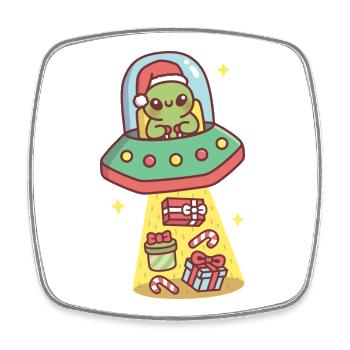 Un extraterrestre drôle dans un OVNI enlève des cadeaux de Noël - Magnet carré - blanc - Devant