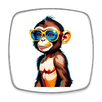 Kunterbunter Affe mit Retro-Sonnenbrille - Viereckiger Kühlschrankmagnet - Weiß - Vorne