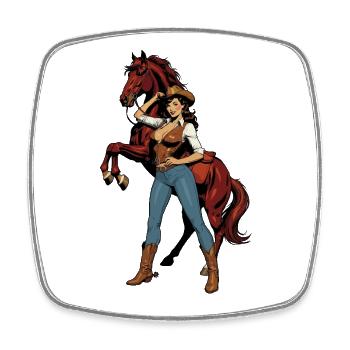 Cowboy-Frau und Red Horse - Viereckiger Kühlschrankmagnet - Weiß - Vorne