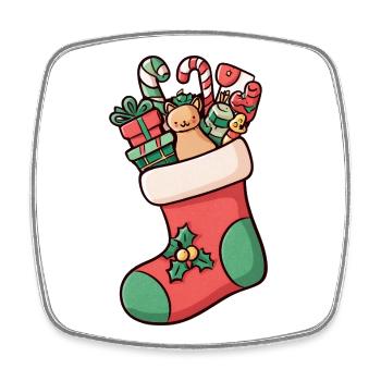 Illustrated Christmas Stocking – Festive and Cute - Square fridge magnet - white - Front