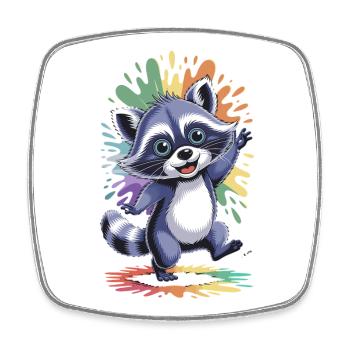 Cheerful raccoon with colors - Square fridge magnet - white - Front