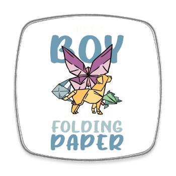 Junge liebt Origami Faltkunst - Viereckiger Kühlschrankmagnet - Weiß - Vorne
