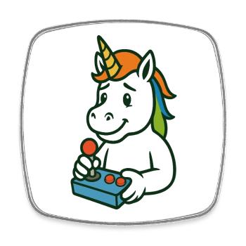Niedliches Einhorn-Gamer-Maskottchen mit Joystick - Viereckiger Kühlschrankmagnet - Weiß - Vorne