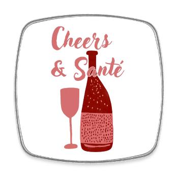 Cheers & Santé – Wine Art Design - Square fridge magnet - white - Front