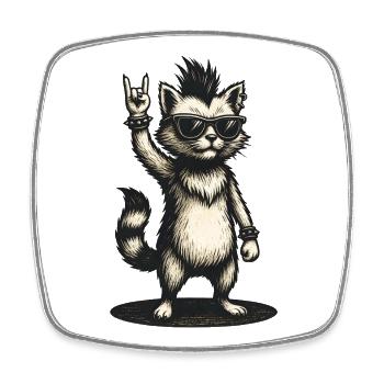 Chat à bascule avec crête et lunettes de soleil - Magnet carré - blanc - Devant