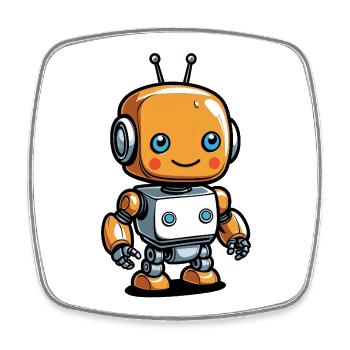 Kawaii Orange Roboter mit Headset - Viereckiger Kühlschrankmagnet - Weiß - Vorne