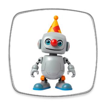 Kleiner Roboter mit Partyhut - Viereckiger Kühlschrankmagnet - Weiß - Vorne