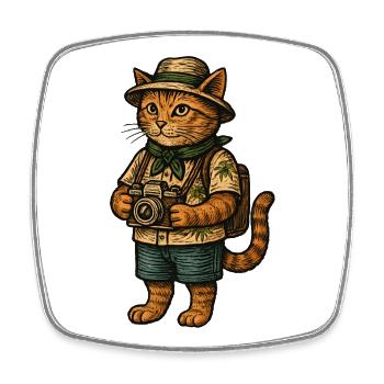 Cat photographer on a tropical safari - Square fridge magnet - white - Front
