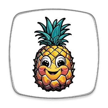 Lächelnde Ananas - Viereckiger Kühlschrankmagnet - Weiß - Vorne