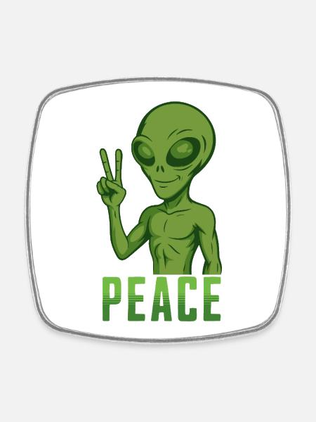Peace Green Alien - Viereckiger Kühlschrankmagnet - Weiß