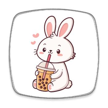 Pastel Bubble Tea Bunny - Square fridge magnet - white - Front