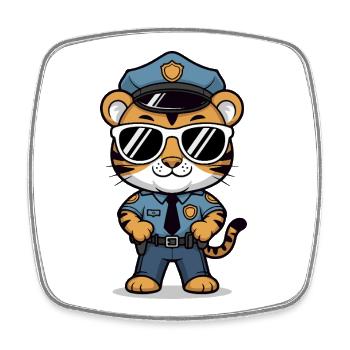 Lunettes de soleil policier tigre - Magnet carré - blanc - Devant
