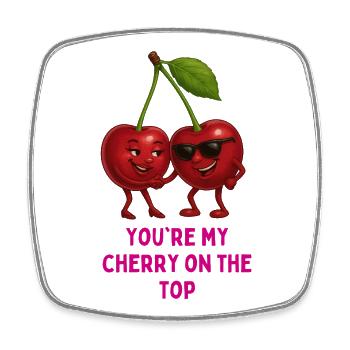 Cherry love on top - Square fridge magnet - white - Front