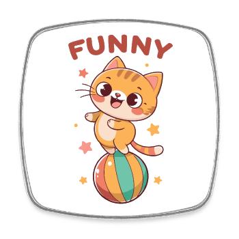 Freche Katze auf Regenbogenball - Viereckiger Kühlschrankmagnet - Weiß - Vorne