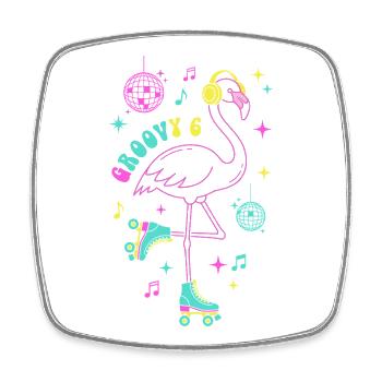 Groovy 6 anniversaires Flamingo - Magnet carré - blanc - Devant