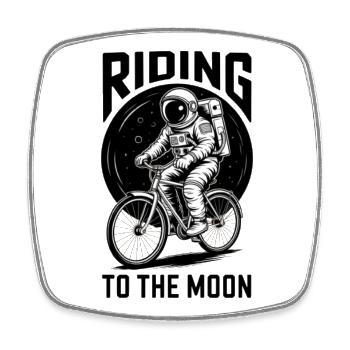 Mondfahrt mit Astronaut auf Fahrrad - Viereckiger Kühlschrankmagnet - Weiß - Vorne