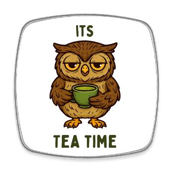 Sleeping Owl Tea Time - Square fridge magnet - white - Front