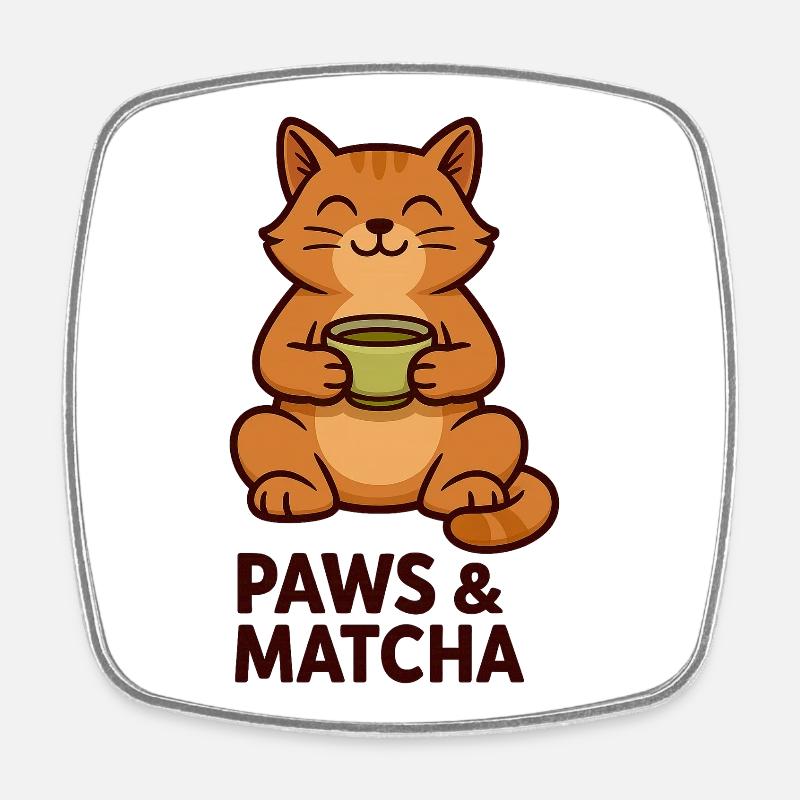 Pfoten & Matcha Katze - Viereckiger Kühlschrankmagnet - Weiß