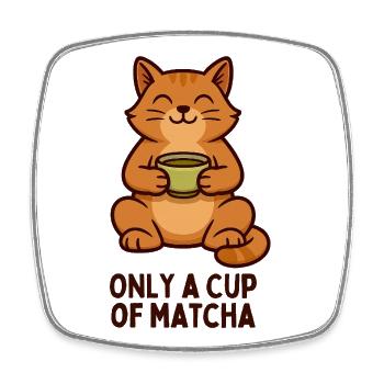 Cat Happiness Matcha Moment - Square fridge magnet - white - Front