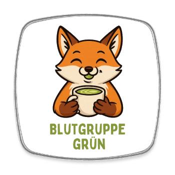 Cheerful fox with green drink - Square fridge magnet - white - Front