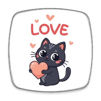 Chat Kawaii Coeur Rosé Love - Magnet carré - blanc - Devant