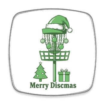 Merry Discsmas Disc Golf Basket Christmas Tree - Square fridge magnet - white - Front
