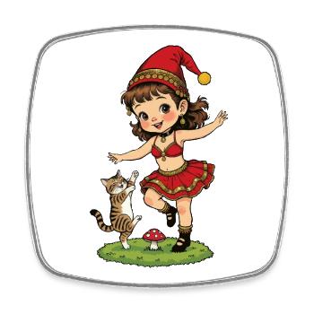 La fille lutin danse avec un chat - Magnet carré - blanc - Devant