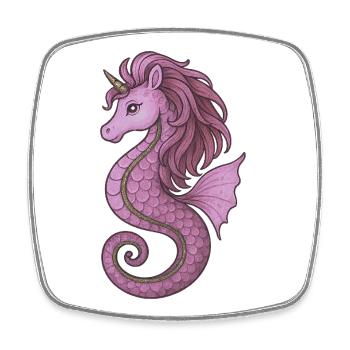 Hippocampe de mer Licorne Rose Violet - Magnet carré - blanc - Devant