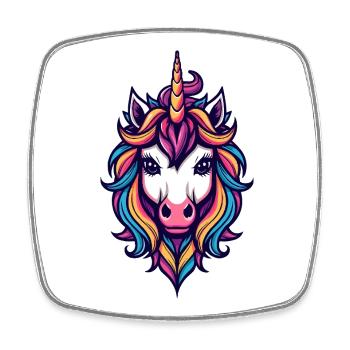 Regenbogen Einhorn Kopf - Viereckiger Kühlschrankmagnet - Weiß - Vorne
