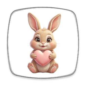 Cuddly bunny with pink heart - Square fridge magnet - white - Front