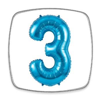3. Geburtstag Shirt, Blauer Ballon Helium - Viereckiger Kühlschrankmagnet - Weiß - Vorne