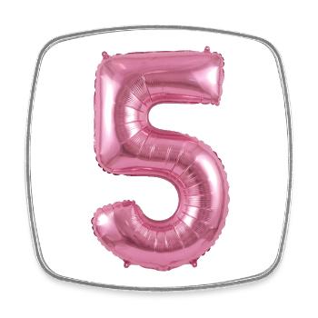 5th Birthday, Fifth Birthday Balloon Pink - Square fridge magnet - white - Front