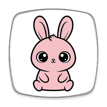 Kawaii Hase Rosa Große Augen Süß - Viereckiger Kühlschrankmagnet - Weiß - Vorne