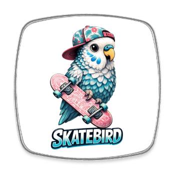 Blauer Skatebird – Coole Papagei-Illustration mit  - Viereckiger Kühlschrankmagnet - Weiß - Vorne