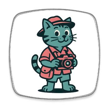 Tourist Cat with Camera Travel - Square fridge magnet - white - Front