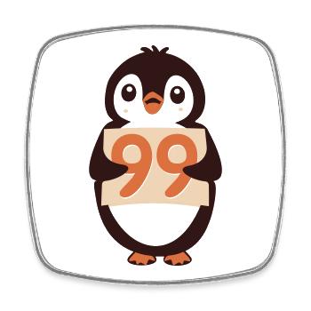 Süßer Pinguin hält ein Schild mit der Zahl 99 darauf - Viereckiger Kühlschrankmagnet - Weiß - Vorne