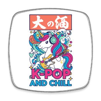 Anime de musique coréenne licorne mignonne et chill - Magnet carré - blanc - Devant