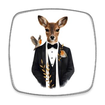 Elegant deer in tuxedo with birds - Square fridge magnet - white - Front